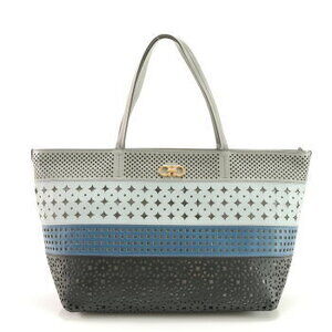 Salvatore Ferragamo double Gancini perforated leather tote bag shoulder